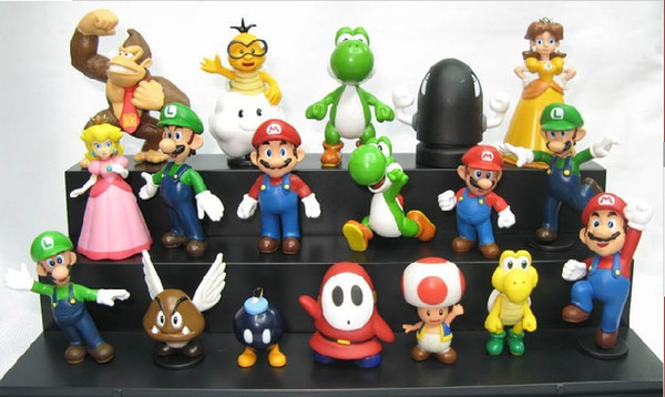 Plastic Super Mario Bros PVC Action figures Mario Luigi Yoshi Princess Toys Dolls Free Shipping 18pcs/set