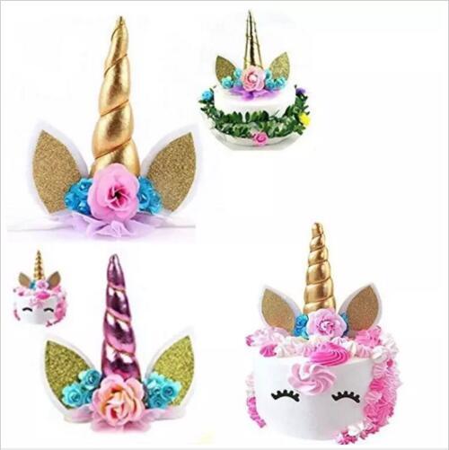 Unicorn Horns Cake Topper Kids Unicorn Toys Rainbow Cake Topper Birthday Shower Party Decor Cute Wedding Event Supplies Decoration YFA59
