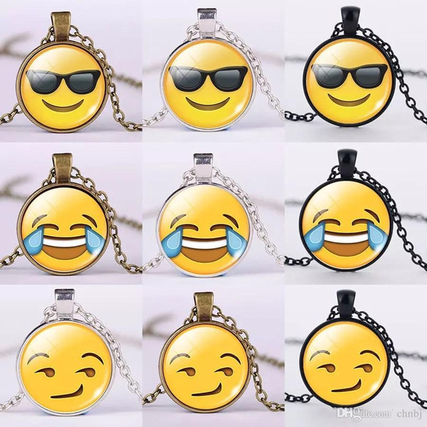 QQ expression Emoji fashion gem cartoon smiley metal pendant black necklace ladies sweater chain fashion collar jewelry