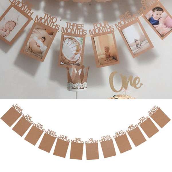1-12 Months Baby 1st Birthday Party Photo Frame Shower Bunting Banner Home Decor L00110
