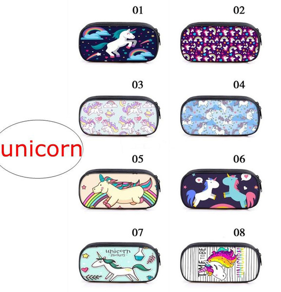 Unicorn Full Print Big Capacity Multifunction Fashion Pencil Case Cartoon Printing Waterproof Polyester Pencil Bag Pen Holder Students Gift