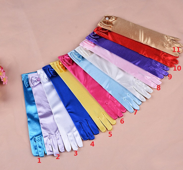 Kids Children Girls Long Gloves For Princess bowknot birthday Cosplay Nylon Dance Stage Performance Party Gloves XMAS Gifts 13 colors choose