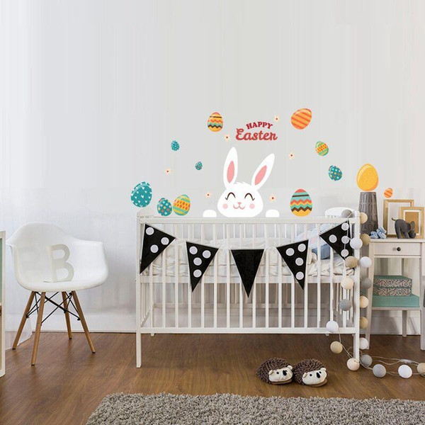54*33cm Easter wall sticker For bedroom cartoon Rabbit egg wall sticker Baby room decoration PVC Stickers