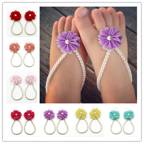 White Pearls infant toddler barefoot sandals baby jewelry stunning for christening's and flower girls Baby accessories baby shoes K0082