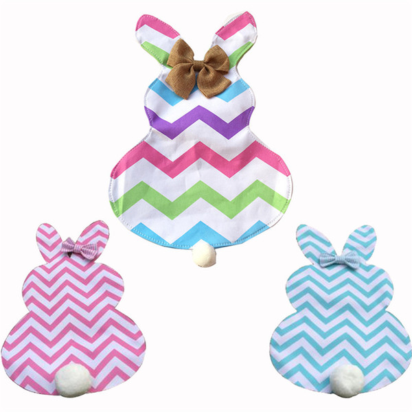 Chevron Easter Bunny Garden Flags Jute BowTie Festival Decor Rabbit Decoration Banner Ornament Indoor Outdoor Pennon Courtyard Hanging Flag