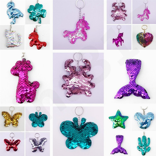 New Style Flipping Sequins Keychain Cartoon Key Ring Women Bag Pendant Accessories Animal Key Chains Children Gift 17 Styles T7C083