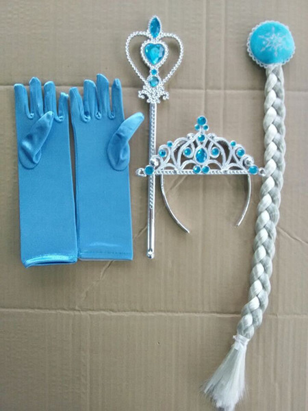Frozen princess crown magic wand wig braid gloves set frozen magic wand 4 pcs set cosplay acessories