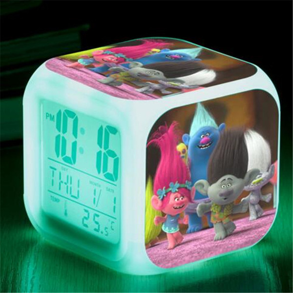 DHL Led Alarm Clock Trolls Glowing Digital Clock Cartoon Movie LED 7Colors Change Digital Alarm Baby Children Night Gift Lamp Table Clock
