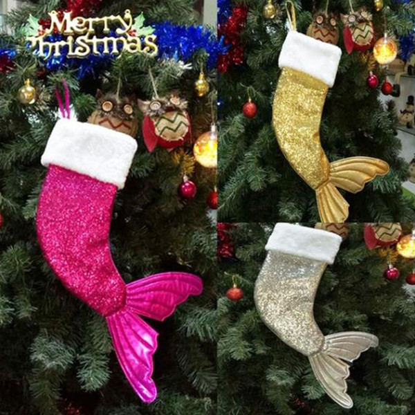 Wholesale Christmas Tree Pendant Christmas Sock Gift Bag Fish Tail Sparkling Candy Christmas Socks HY0204
