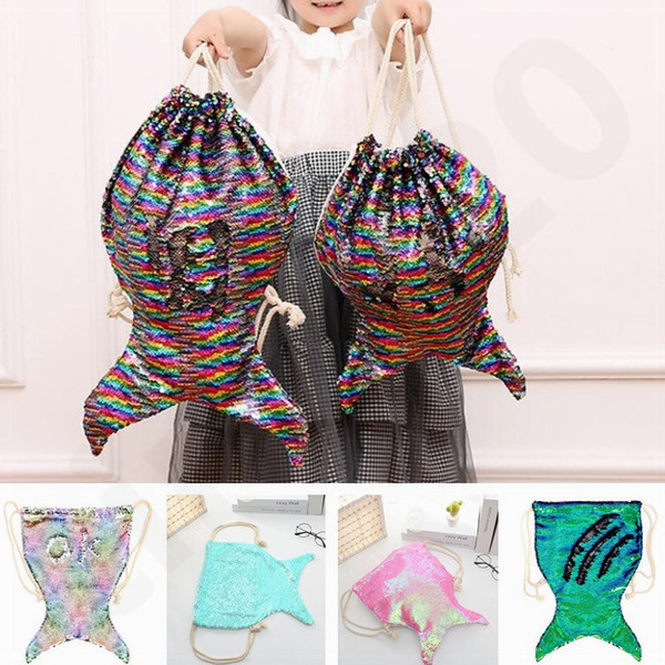 Mermaid Sequins Travelling Bag Drawstring Backpacks Mountaineering Backpack Glittering Student Shoulder Bag Gift Bags T7D066