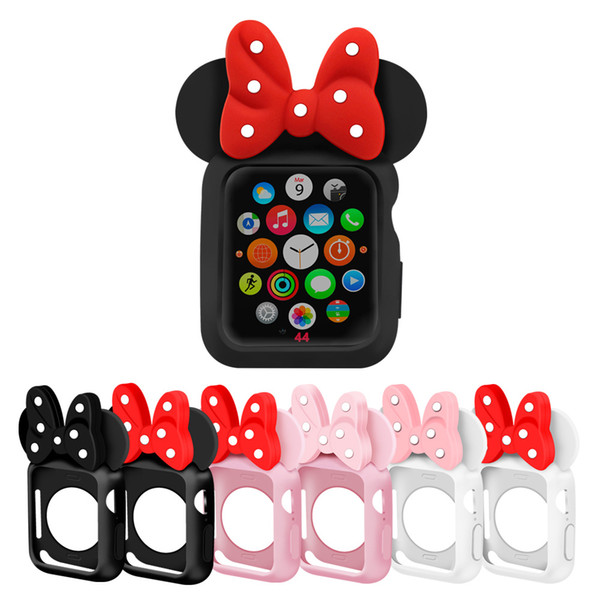Apple Watch Series 4 cover Colorful Flexible TPU+silicon Cover 3D Mouse Ears Cartoon Character Case Polka Dot Bow case of 40mm 44mm