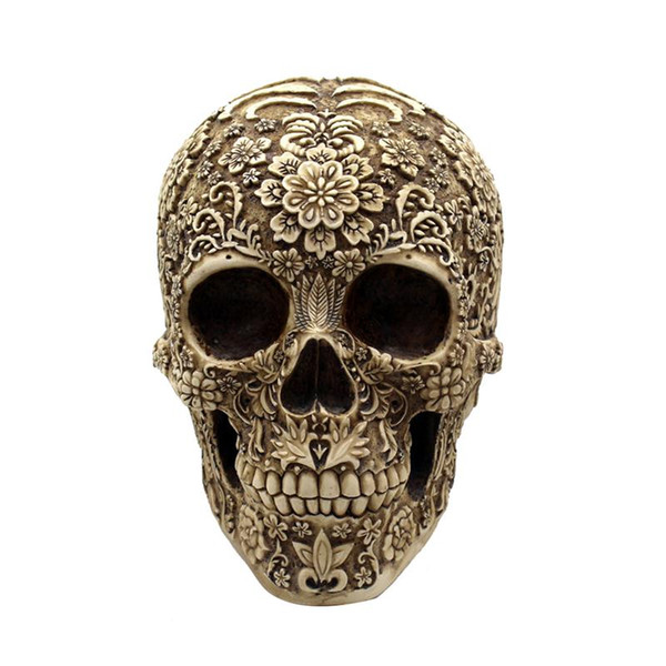 Resin Flowers Skull Realistic Human Skeleton Gothic Halloween Decoration Horrible Skull Head Ornament