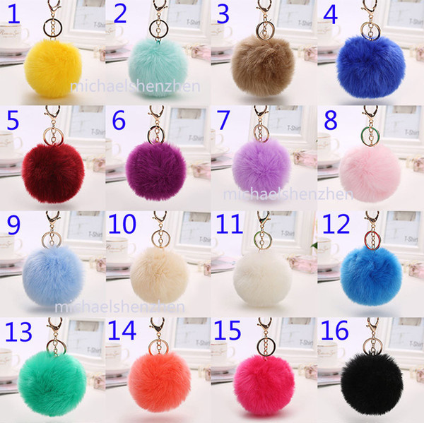 20 Colors Rabbit fur ball plush key chain Keychain toys fashion lovely chain for car key ring Bag Pendant car keyring B001