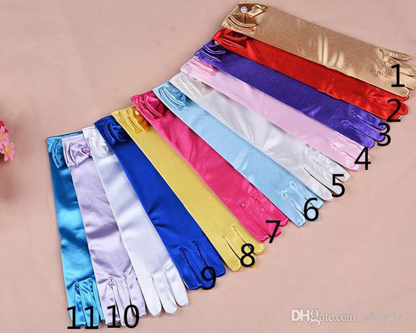 Kids Children Girls Long Gloves For Princess bowknot birthday Cosplay Nylon Dance Stage Performance Party Gloves XMAS Gifts 11 colors choose