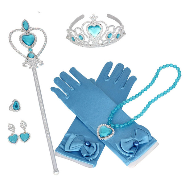 Coronation Princess Dress up Accessories Kit 6 Pieces Set Tiara Crown Ring Wand Gloves Birthday Party Supplies Halloween Cosplay Accessories