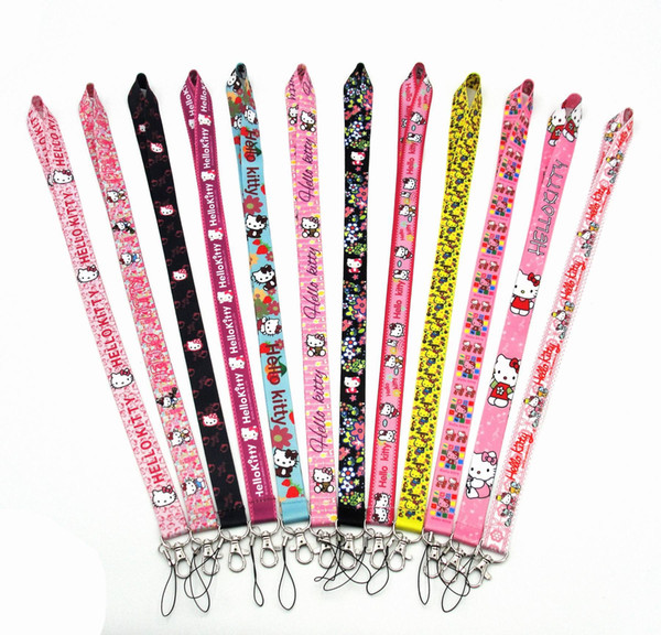 New ! Free Shipping 10pcs Cartoon Popular Design Kt Cat Cello Phone key chain Neck Strap Keys Lanyards