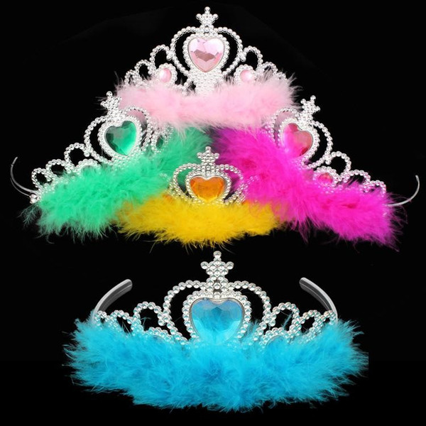 movie crown Girls feather Hair Accessories imperial kids girls rhinestone crown tiara Children Cosplay Coronation baby feather crown