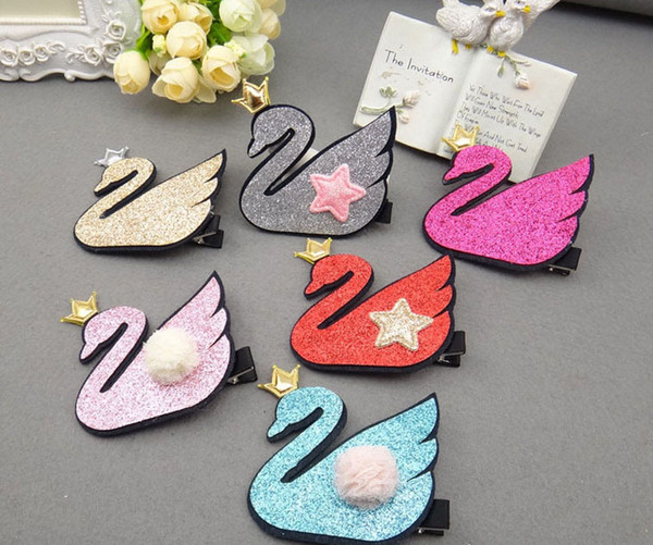 Fashion New Spring Summer Girls Crown Hair Clip Sequin star cygnet Korean Childrens Hair Bows Hair Accessories Kids barrettes Hairclips A115