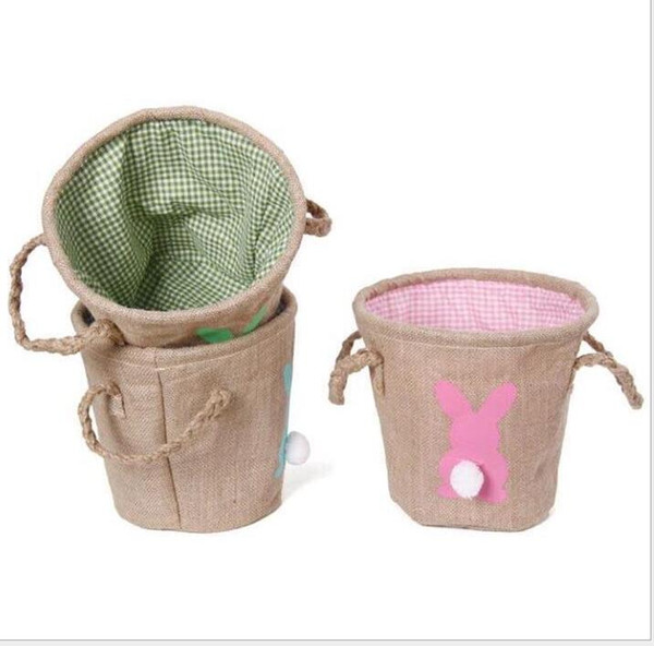 Easter Baskets DIY Eggs Rabbit Burlap Bags 3 Colors Jute Rabbit Tail Basket Cute Storage Handbags Party Decoration