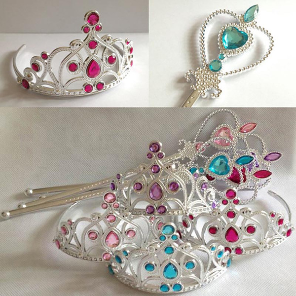 4Colors Princess Sets Crystal Crown+Magic Wands Children Baby Tiaras Light Blue Headbands Cosplay XMAS Accessories Gifts HH-C05