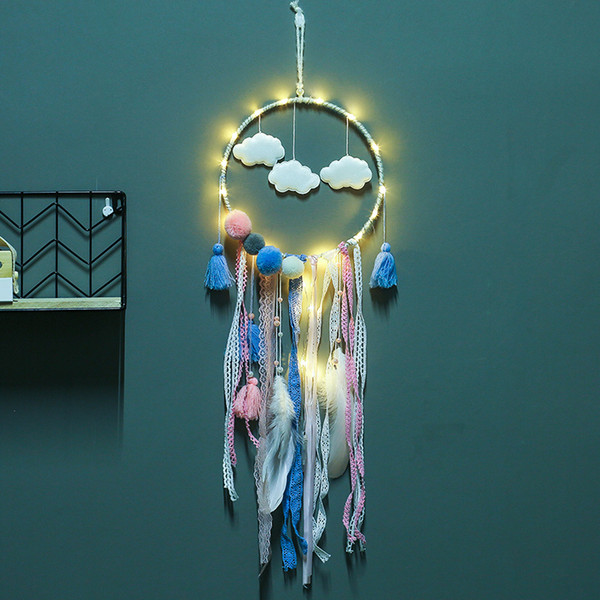 Flaky Clouds Dreamcatcher Feather Girl Catcher Network LED Dream Catcher Bed Room Hanging Ornament Cartoon Accessories CCA11744 50pcs