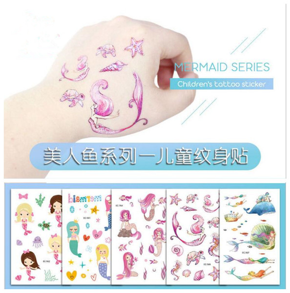 12*7.5cm Waterproof temporary fake Mermaid tattoo stickers cartoon kids children body art make up tools 14styles