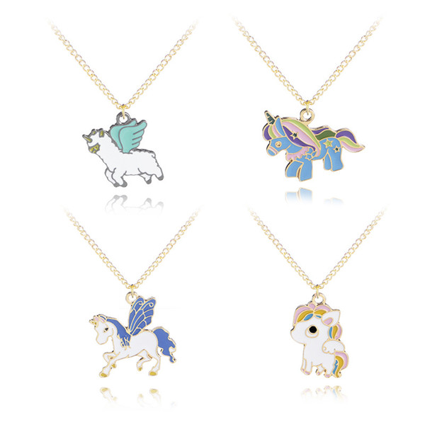Mix 7 Styles Cartoon Unicorn pendant necklace Accessories Princess Jewelry pendant Cosplay birthday gift for children Christmas gift