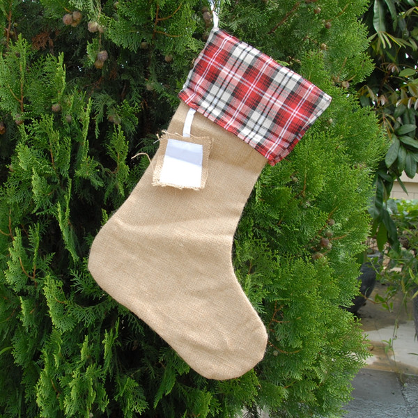 Monogram Christmas Stocking Xmas Burlap Gift Stockings DIY Monogram Blank Gift Tag Stockings for Holiday Edition