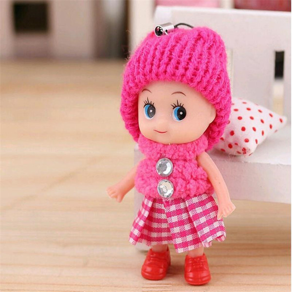 8CM Cute Kids Girls Toys Soft Interactive Squishy Baby Dolls Plaid Dress Squishy Toy Key Chain Mini Doll Keychain Key Ring Key Holder