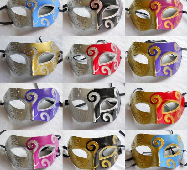 Men's retro Greco-Roman Gladiator masquerade masks Vintage Golden/Silver Mask Carnival Mask Mens Halloween Costume Party Mask B575