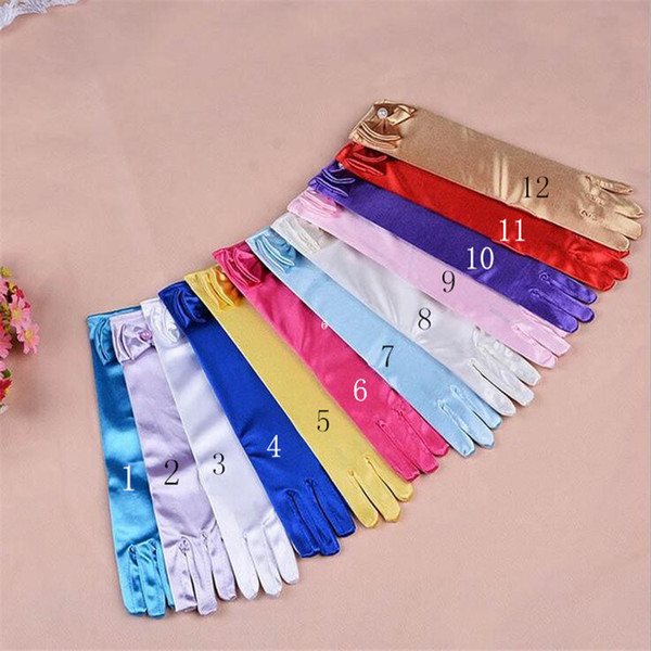 11 Colors Frozen Cinderella Girls Long Gloves Free DHL children Cinderella Princess bowknot wedding Silk gloves A08