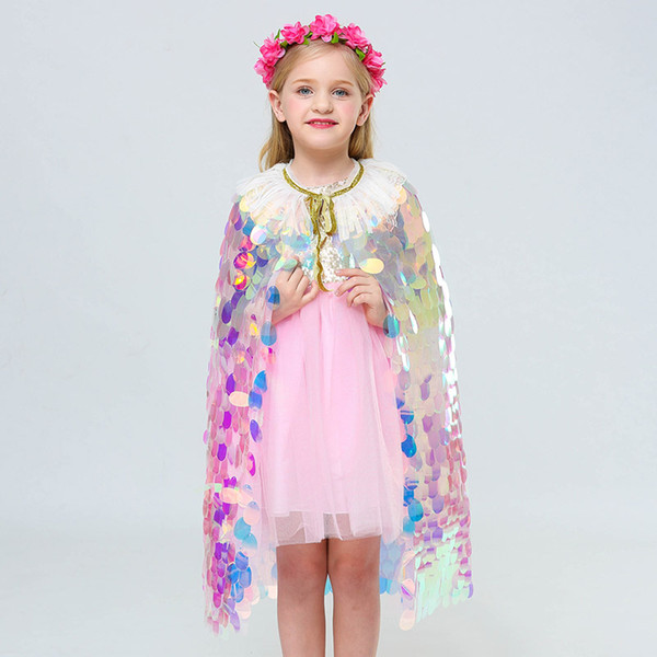 Glittering Mermaid Cloak Baby Girls Princess Halloween Christmas Party Cape Girls Princess Cosplay Sequins Boutique Props