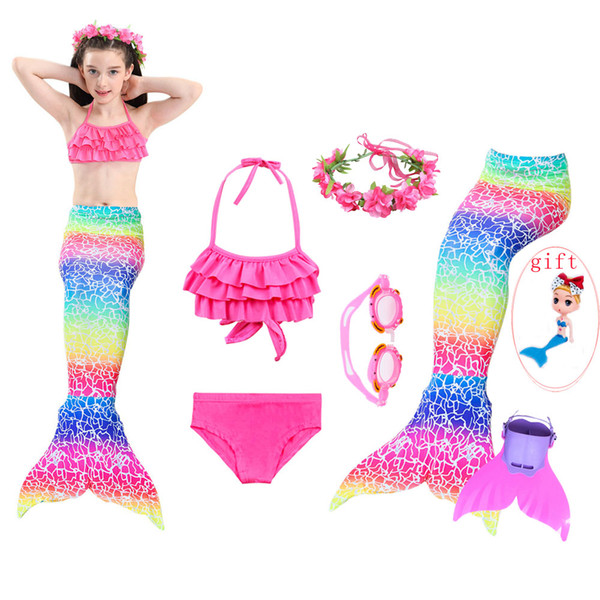 Girls Mermaid Tail for Kids Swimming Costumes Children Swimsuit Bikini Bathing Suit Cosplay Dress With Monofin Fin Birthday gift