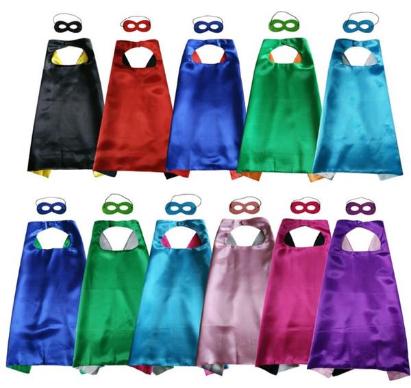 Double wear Cape and Mask with 2 different colors sides 11colours 70*70cm Capes for Kids Christmas Halloween Cosplay Prop Costumes clothing
