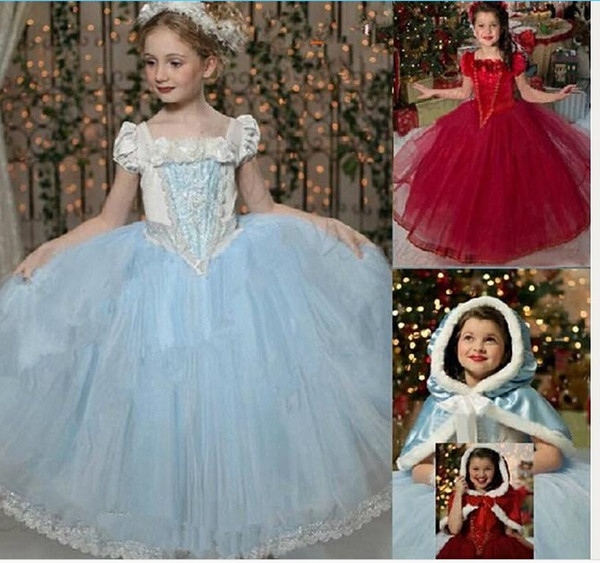 Baby Girl Tutu Lace Ruffled Frozen Dress With Hoodie Cape Poncho Fleece and Lace Princess Puff Shoulder Christmas Party Dresses Baby Clothes