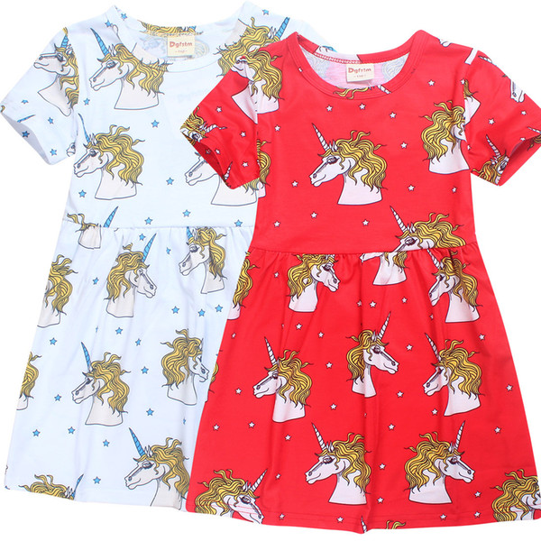 New Girl Dress Summer Unicorn Dress Girl Short Sleeve Dresses For 4~10 Y Baby Girls 8 p/l