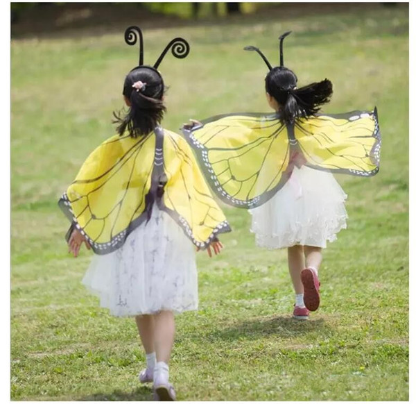 Lovely Cute Fabric Wings Monarch Butterfly Cape with Mask and headband 3 pcs set for Kids Christmas Halloween Cosplay Prop Costume