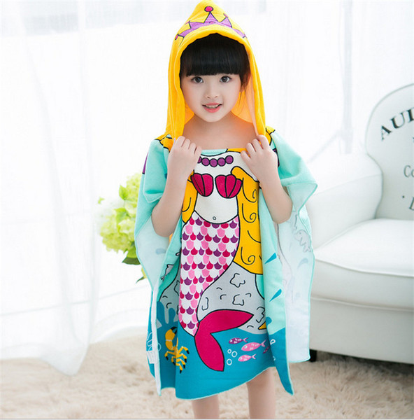 4 styles Mermaid bathrobe Kids Robes cartoon animal shark Nightgown Children Towels Hooded bathrobes cloak Cartoon Clothing mk413