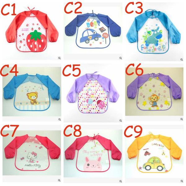 Cute Cartoon Colorful Baby Bibs Long Sleeve Art Apron Animal Smock Children Bib Burp Clothes Soft Feeding Eat Toddle Waterproof TOP1542