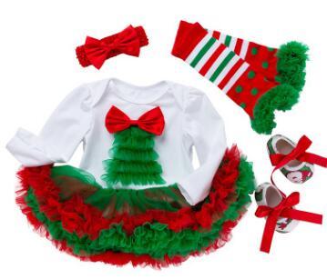 Christmas New Baby Clothing Wholesale 0-2 Female Baby Long Sleeve Harness Dress Four-Piece Set