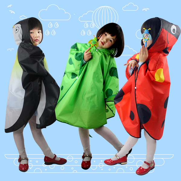 FREE DHL SHIPPING 90*90cm Kids Cartoon Animal Raincoat waterproof for school girls penguin ladybug boy student rainwear