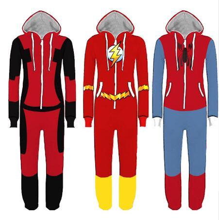 Superhero Cosplay Costume Spiderman Homecoming Pajamas Flash Man Jumpsuit Pyjamas Sleepwear Halloween Party Outfit Rompers CCA10302 6pcs