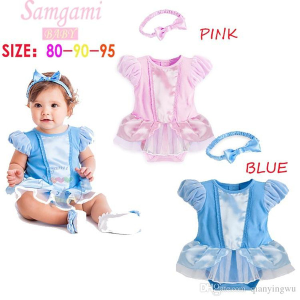 2015 Accusing Children Girls Short-sleeved Princess Cinderella Siamese climbing clothes + hair band Frozen Cosplay Costume Set A062727