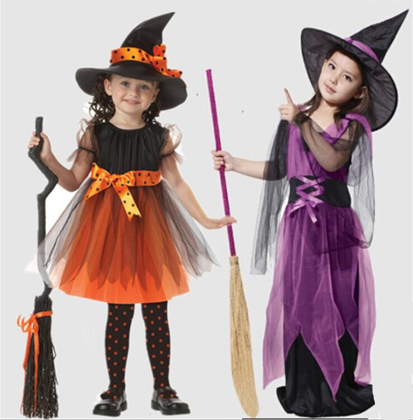2017 Halloween party costume children's Performance clothing cosplay dress up props Halloween child witch girl dress suit Set