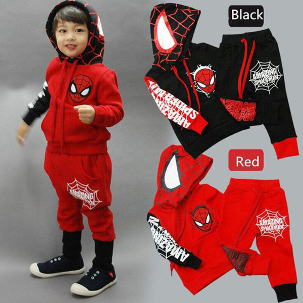 Baby Clothing Sets Fashion Boys Cartoon Spiderman Hooded Jacket Pants Suit Toddler Kids Coat Pant Sports Set Children Clothing