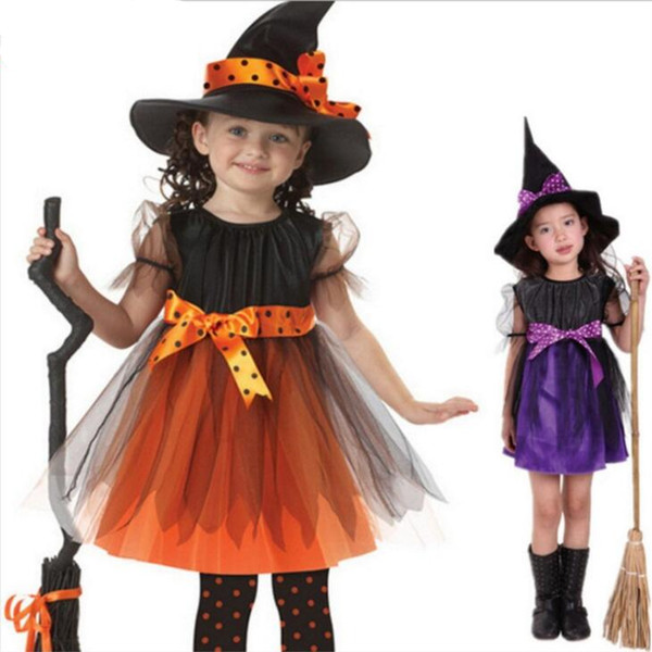 2017 Halloween party costume children's Performance clothing cosplay dress up props Halloween child witch girl dress suit Set Magic gown