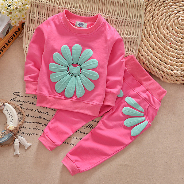 2017 New 2pcs spring autumn children clothing set baby girls sports suit sunflower casual costume
