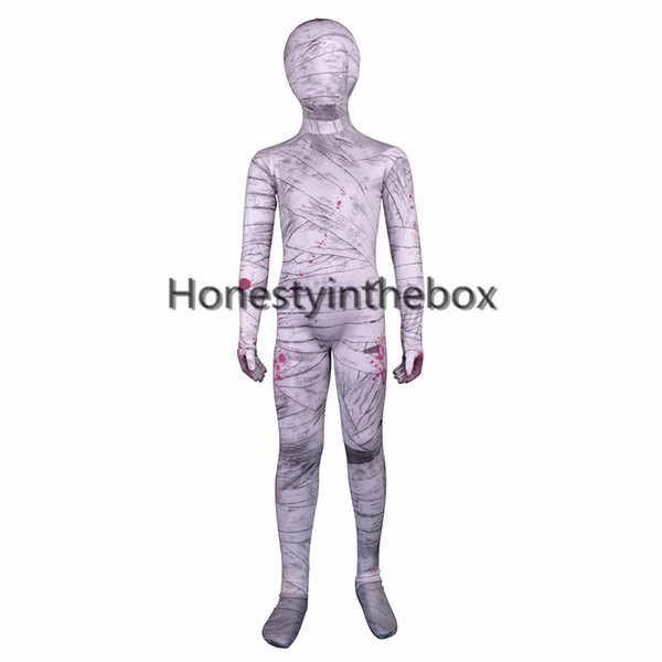 Hot Sale 2017 Grey Mummy Lycra Spandex Full Body Zentai Suit Child Mummy Bodysuit For Halloween