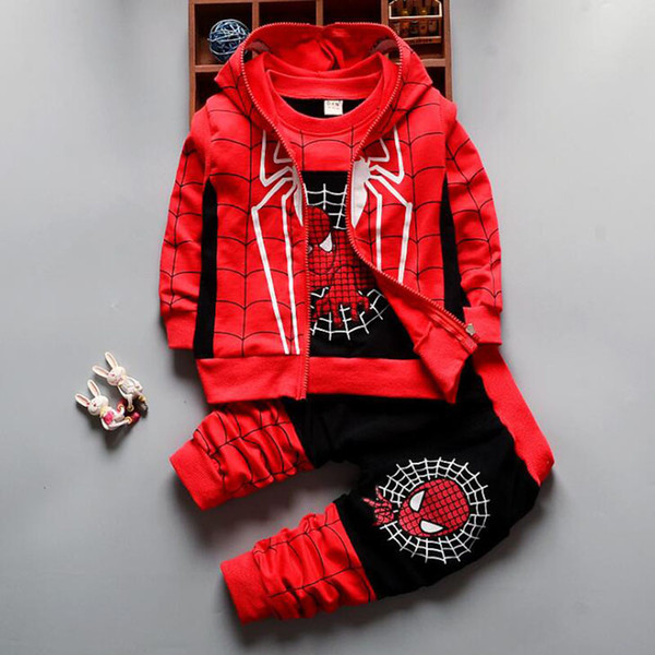 Autumn Boys Clothing Sets Kids Coat jacket+T Shirt+Pants 3 Pcs Children Sport Suits Baby Boys Spider Man Clothes Set