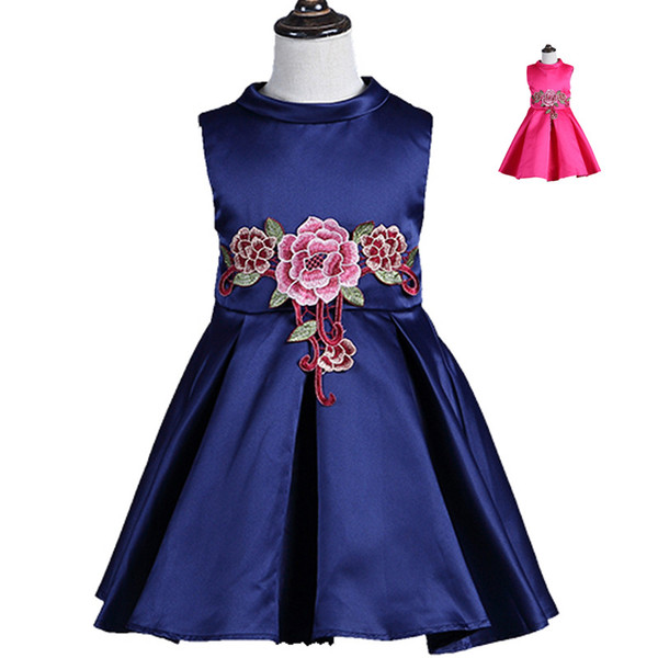 2016 baby girls fashion dress sleeveless girl's party princess dresses with big flower children prom skirts kids boutiques